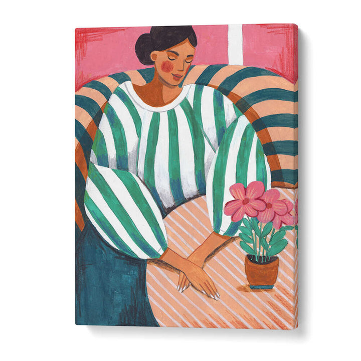 WOMAN IN STRIPES IN THOUGHT , PORTRAITS & FIGURATIVE ILLUSTRATIONS