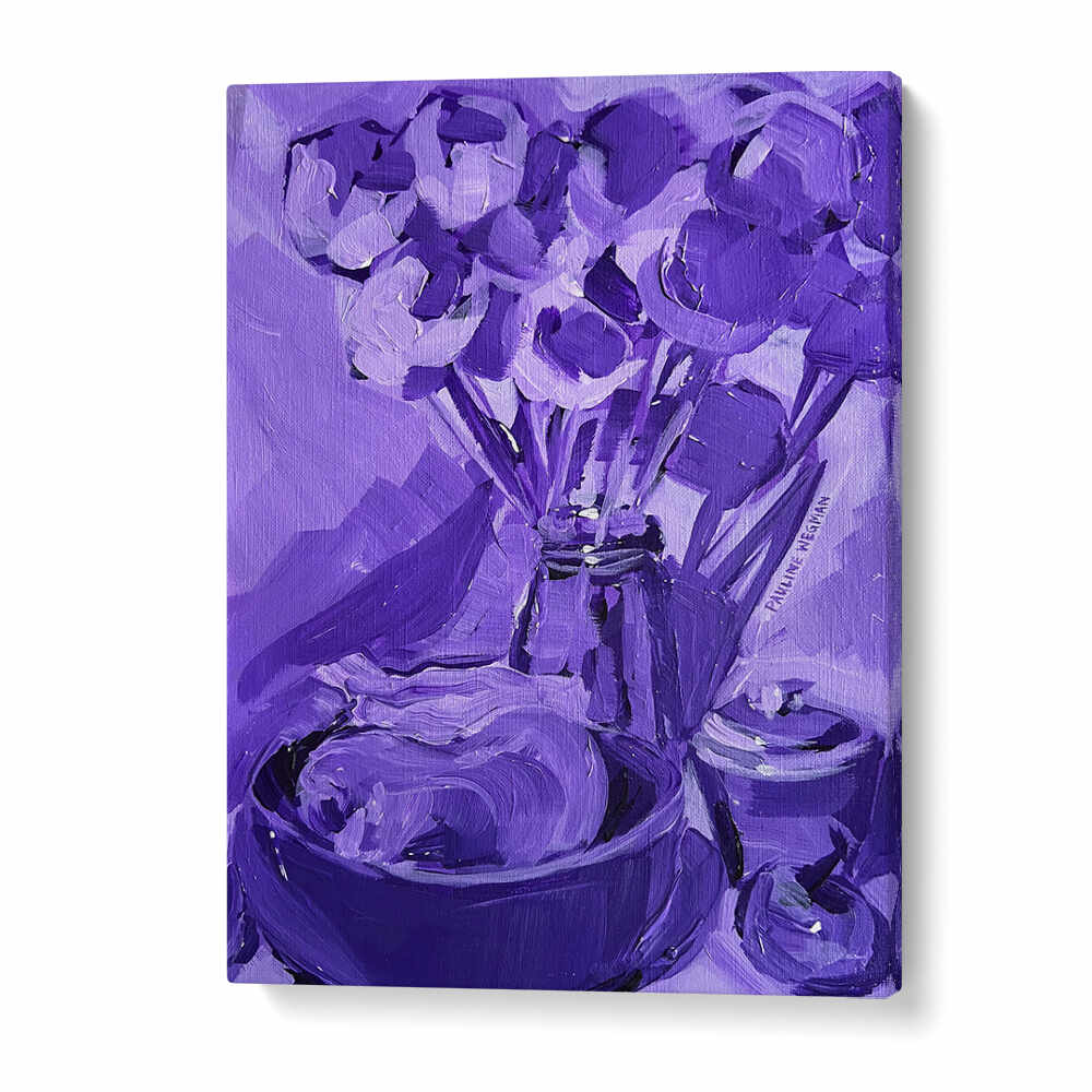 PURPLE VALUE STUDY , KITCHEN POSTERS by GalleryWrap: purple still-life bouquet in jar and fruit bowl