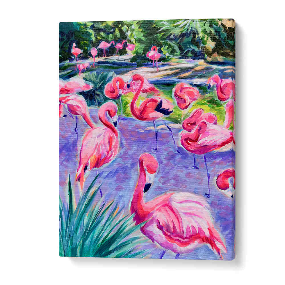 FLAMBOYANCE , ANIMAL PAINTINGS canvas by GalleryWrap: vibrant acrylic flamingos with bold brushstrokes and textured color