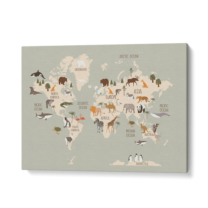 WILDLIFE WORLD MAP , KIDS ROOM PAINTINGS