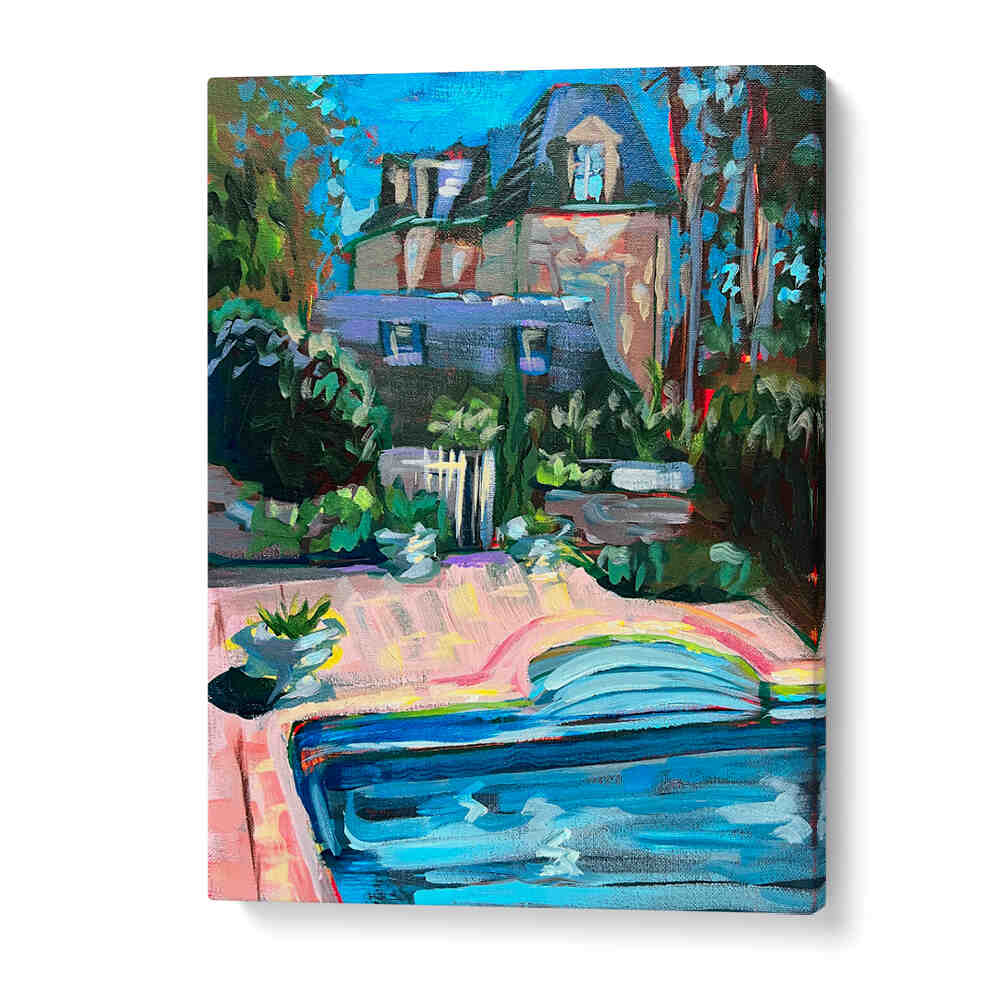 CHÂTEAU DE LA VIGNE , LANDSCAPE PAINTINGS: sunlit vineyard estate with pool, rolling hills and a charming villa.