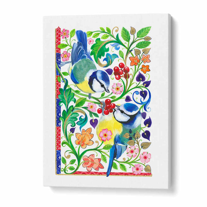 BLUE TITS AND BERRIES , ANIMAL PAINTINGS