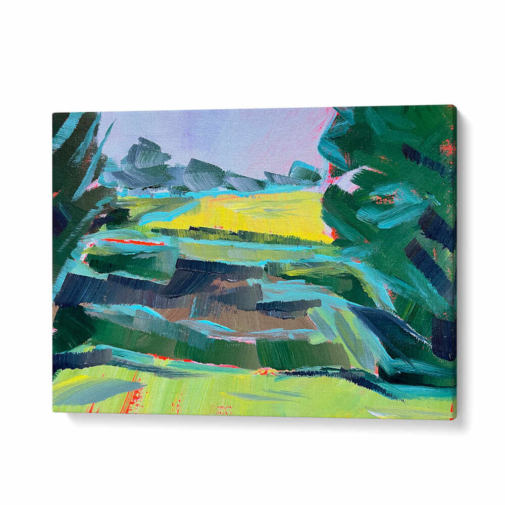 CANOLA FIELD DEUX , LANDSCAPE PAINTINGS by Imagy — vibrant golden canola field under expansive sky