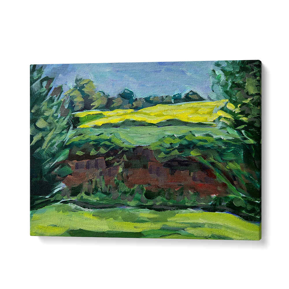 CANOLA FIELD , LANDSCAPE PAINTINGS with sunlit yellow blooms and rolling countryside on gallery-wrapped canvas