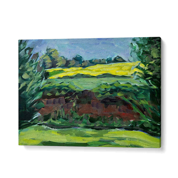 CANOLA FIELD , LANDSCAPE PAINTINGS with sunlit yellow blooms and rolling countryside on gallery-wrapped canvas