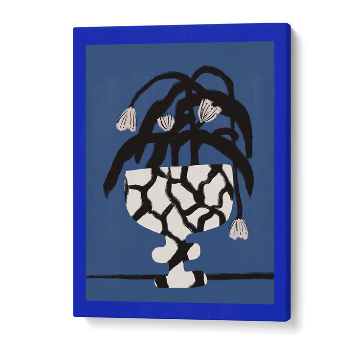 CRACKED VASE IN BLUE , FLORAL FLOWER PAINTINGS