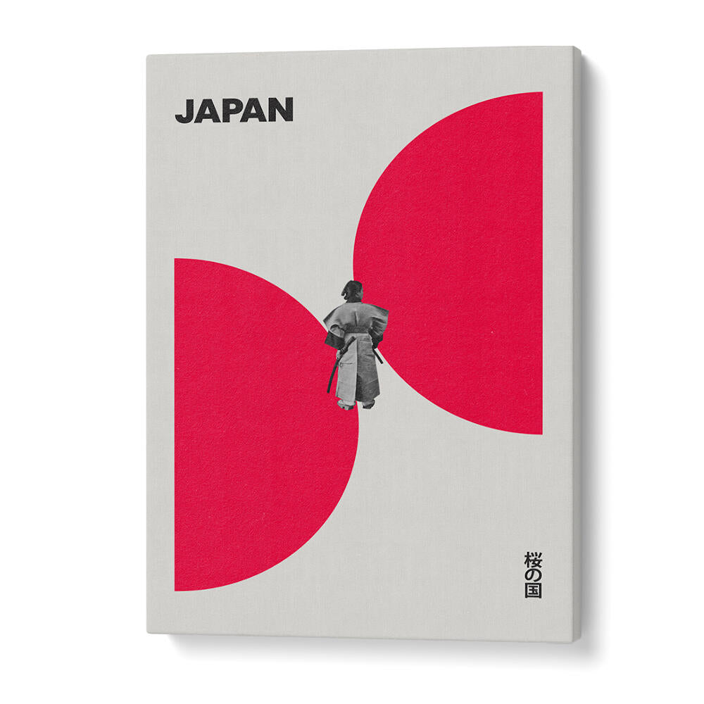 Stylish JAPAN WAY, JAPANESE PAINTINGS canvas featuring a traditional figure against bold red design.