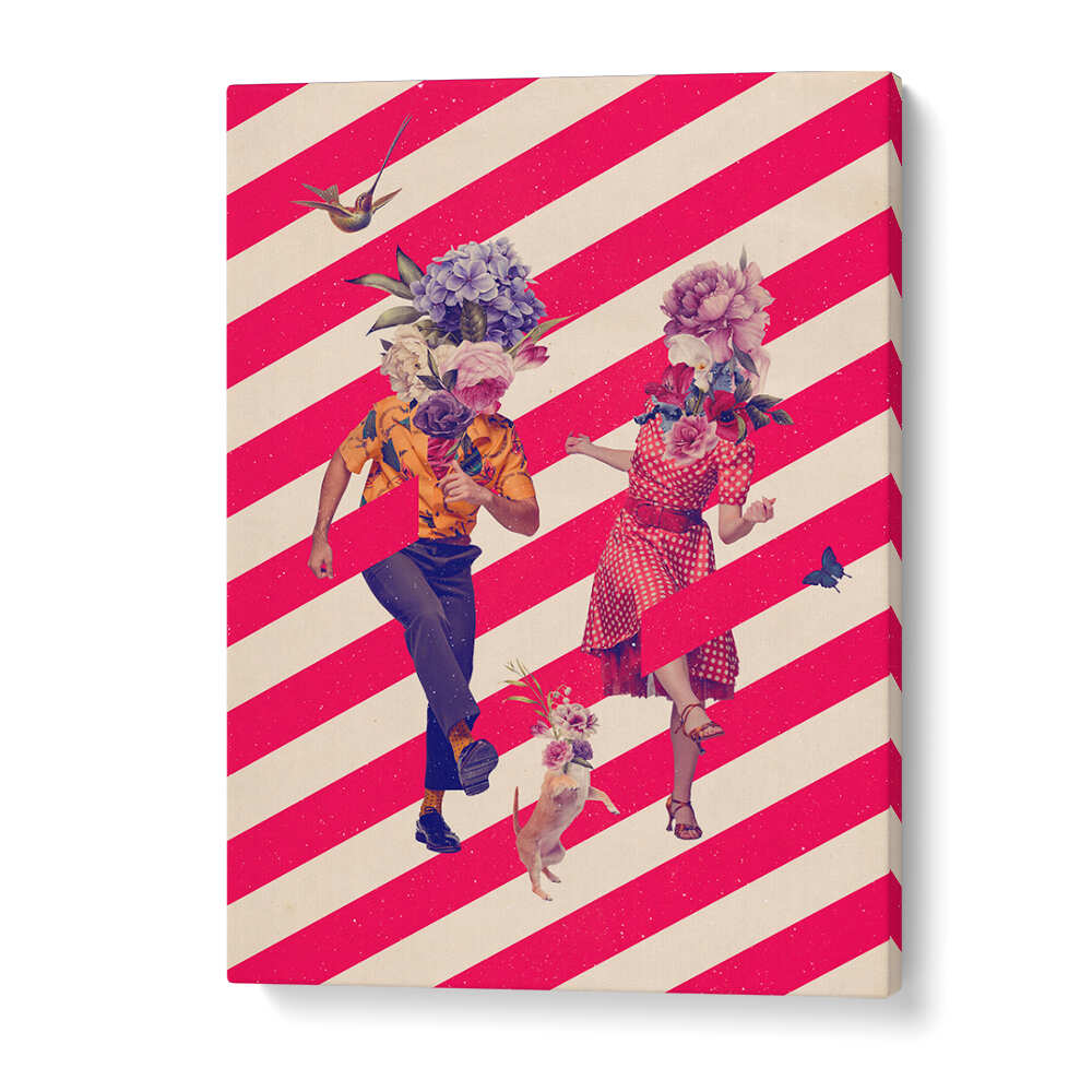 Celebrate with vibrant PARTY TIME, SURREAL ART PRINTS featuring joyful dancers and floral elements. Perfect for any space!