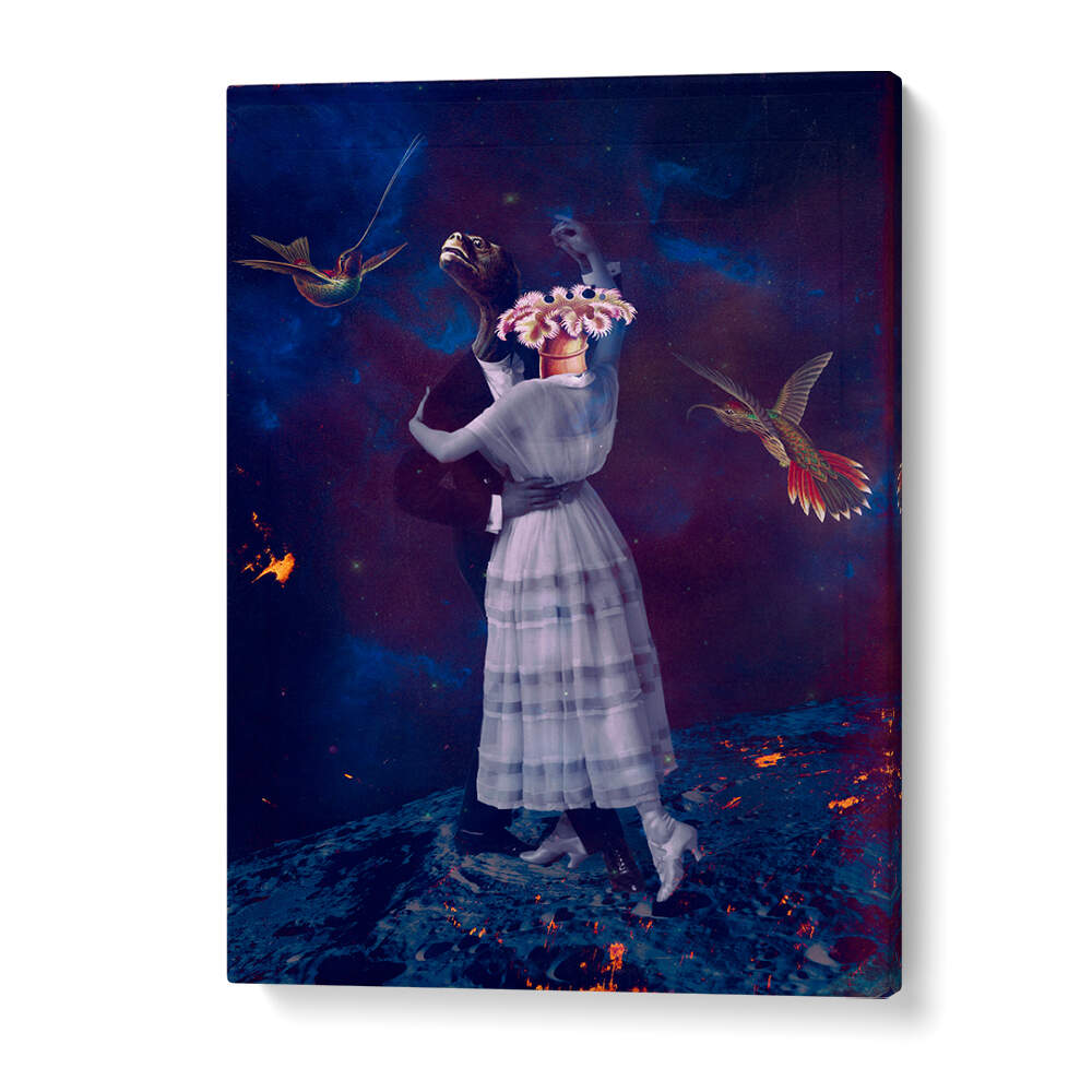 Couple dancing in a surreal landscape with vibrant colors, showcasing SLOW MOTION, SURREAL ART PRINTS.