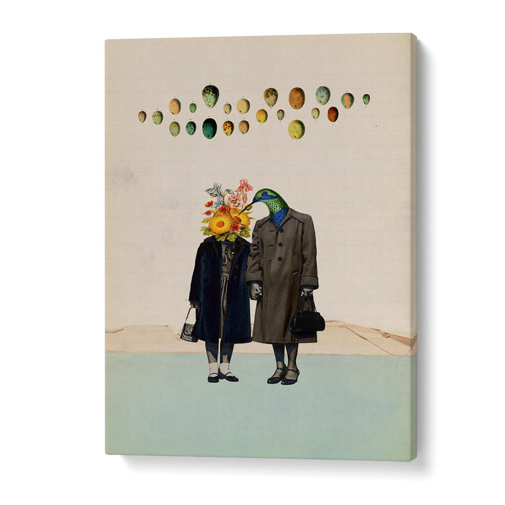 Surreal art print "SOULMATE" features whimsical figures and vibrant colors, perfect for unique home decor.