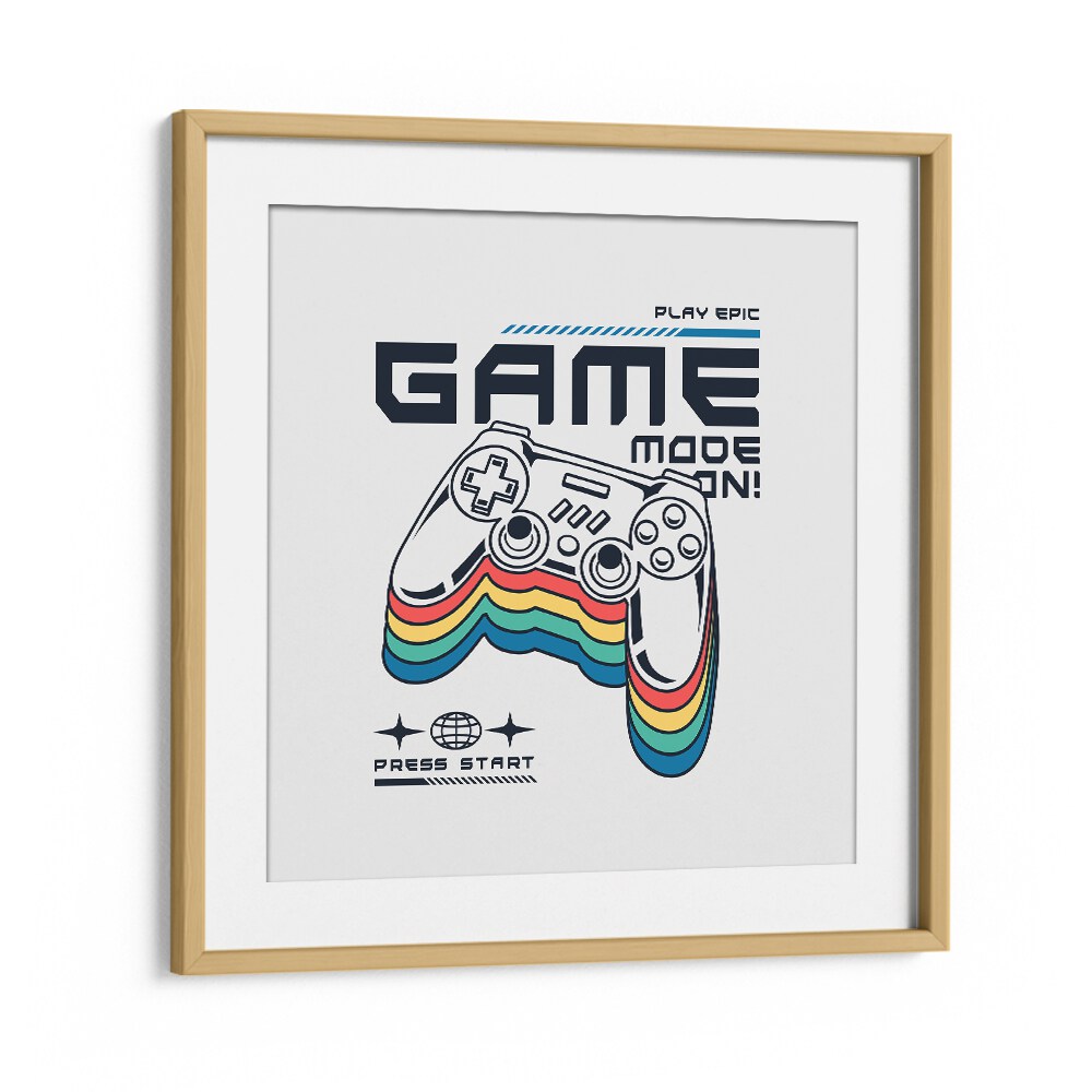 Game Mode - On Gaming Art Artwork in Oak Wood Frame With Mount