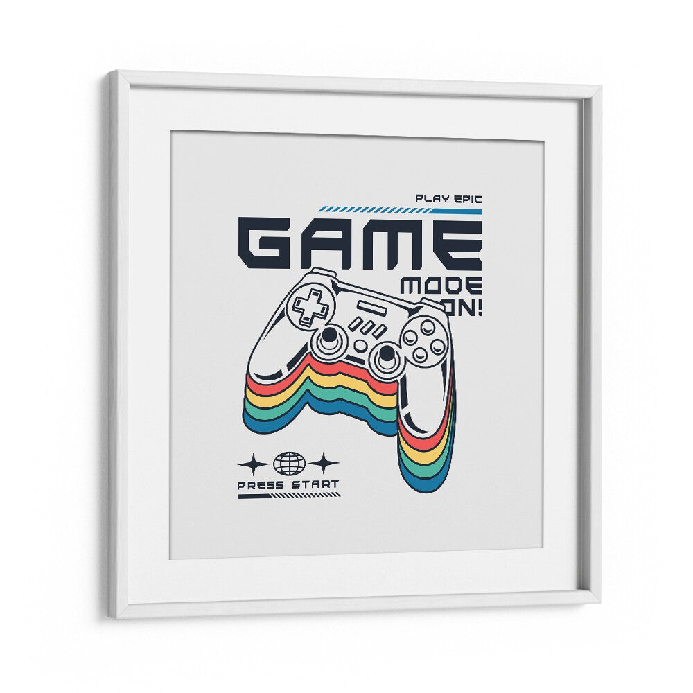 Game Mode - On Gaming Art Artwork in White Frame With Mount