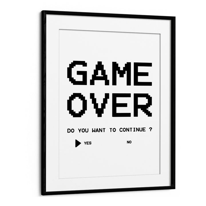 Game Over Continue Gaming Art Artwork in Black Frame With Mount