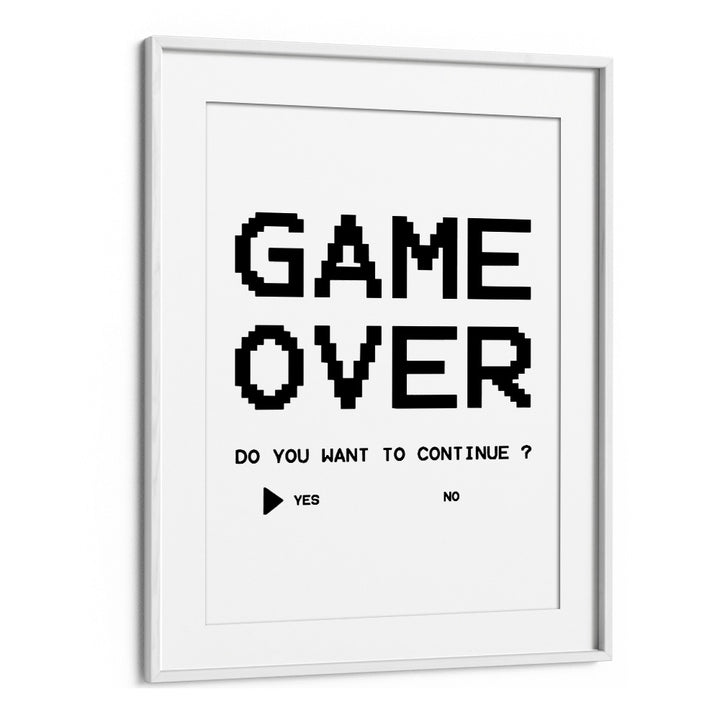 Game Over Continue Gaming Art Artwork in White Frame With Mount