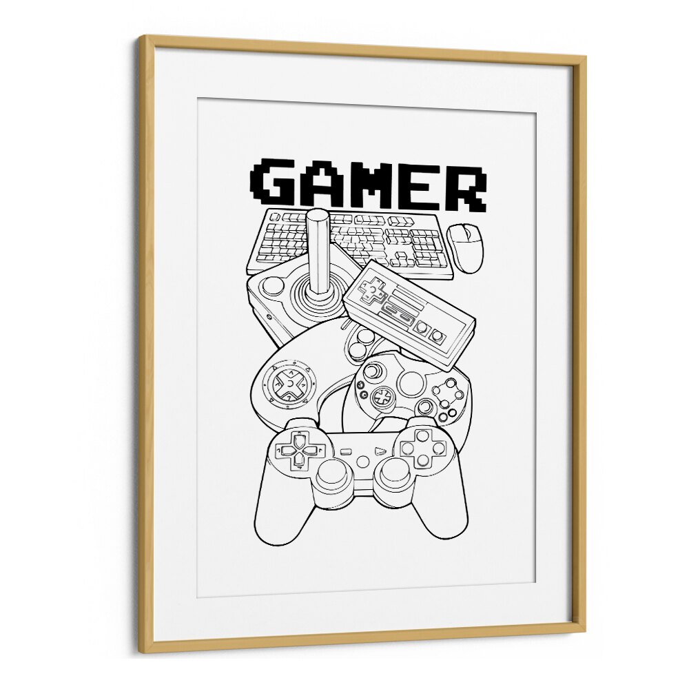 Gamer Gaming Art Artwork in Oak Wood Frame With Mount