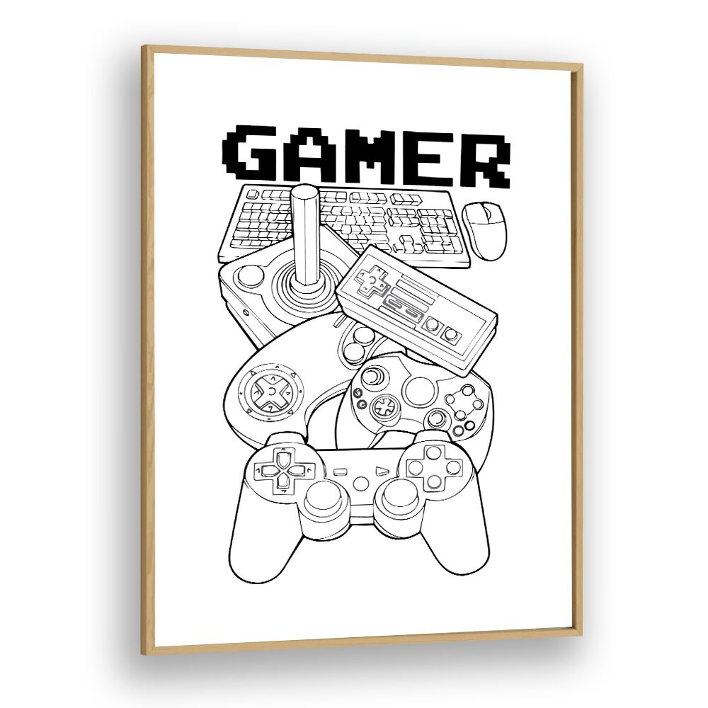 Gamer Gaming Art Artwork in Oak Wood Plain Frame