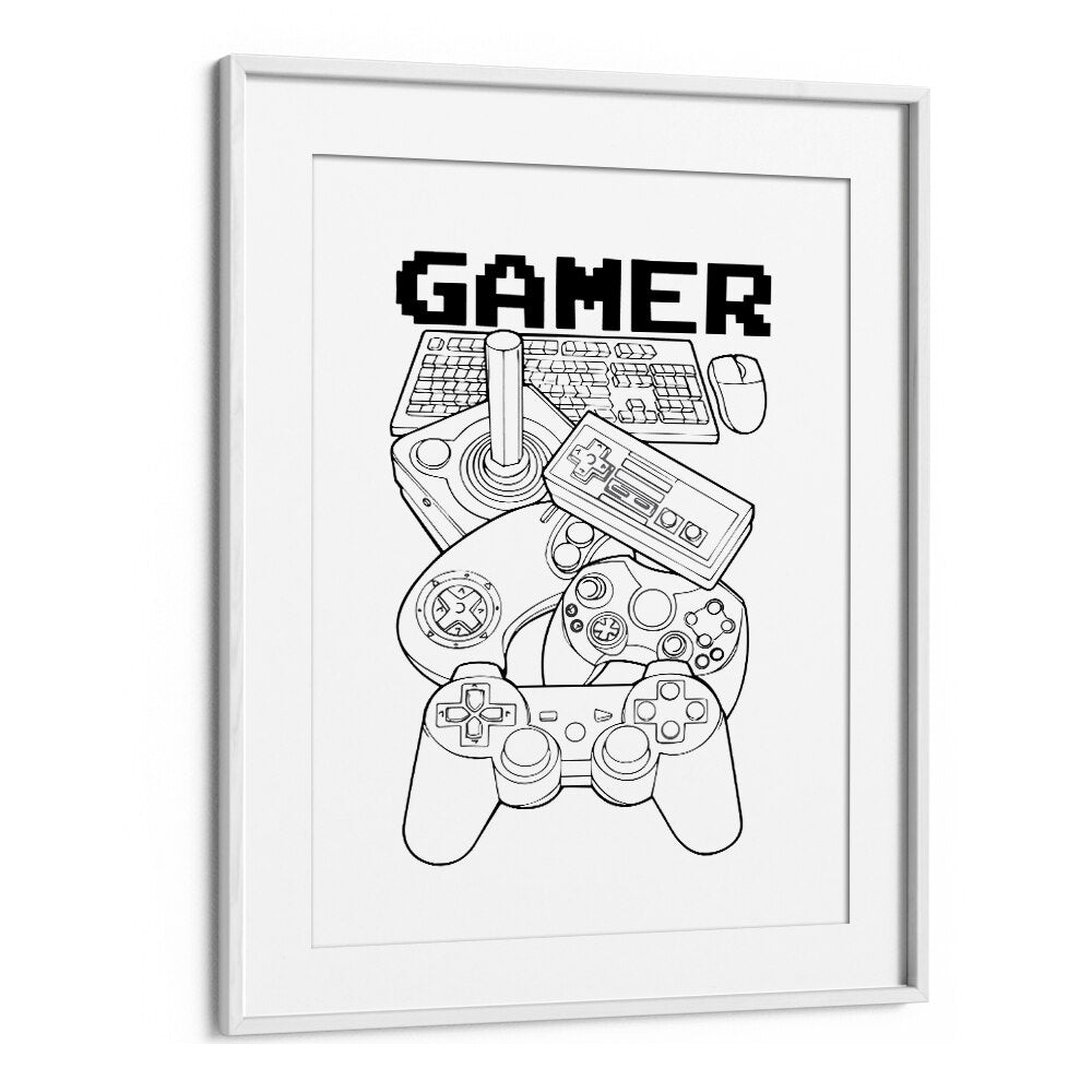 Gamer Gaming Art Artwork in White Frame With Mount