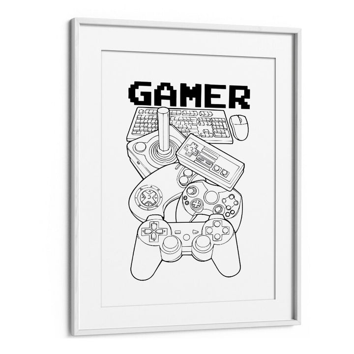 Gamer Gaming Art Artwork in White Frame With Mount