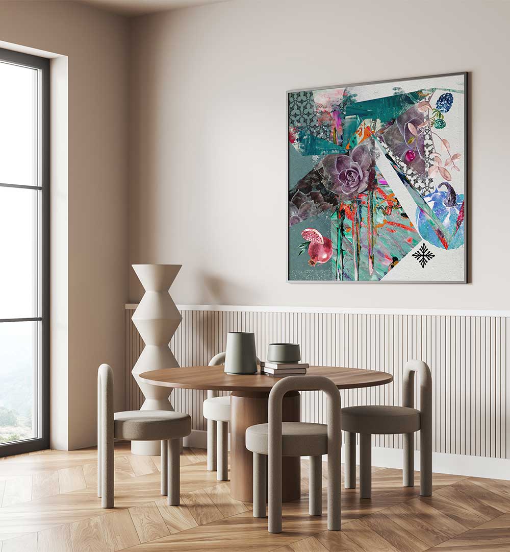 Vibrant GARDEN, ABSTRACT PAINTINGS enhance a modern living space, creating a captivating home decor oasis.