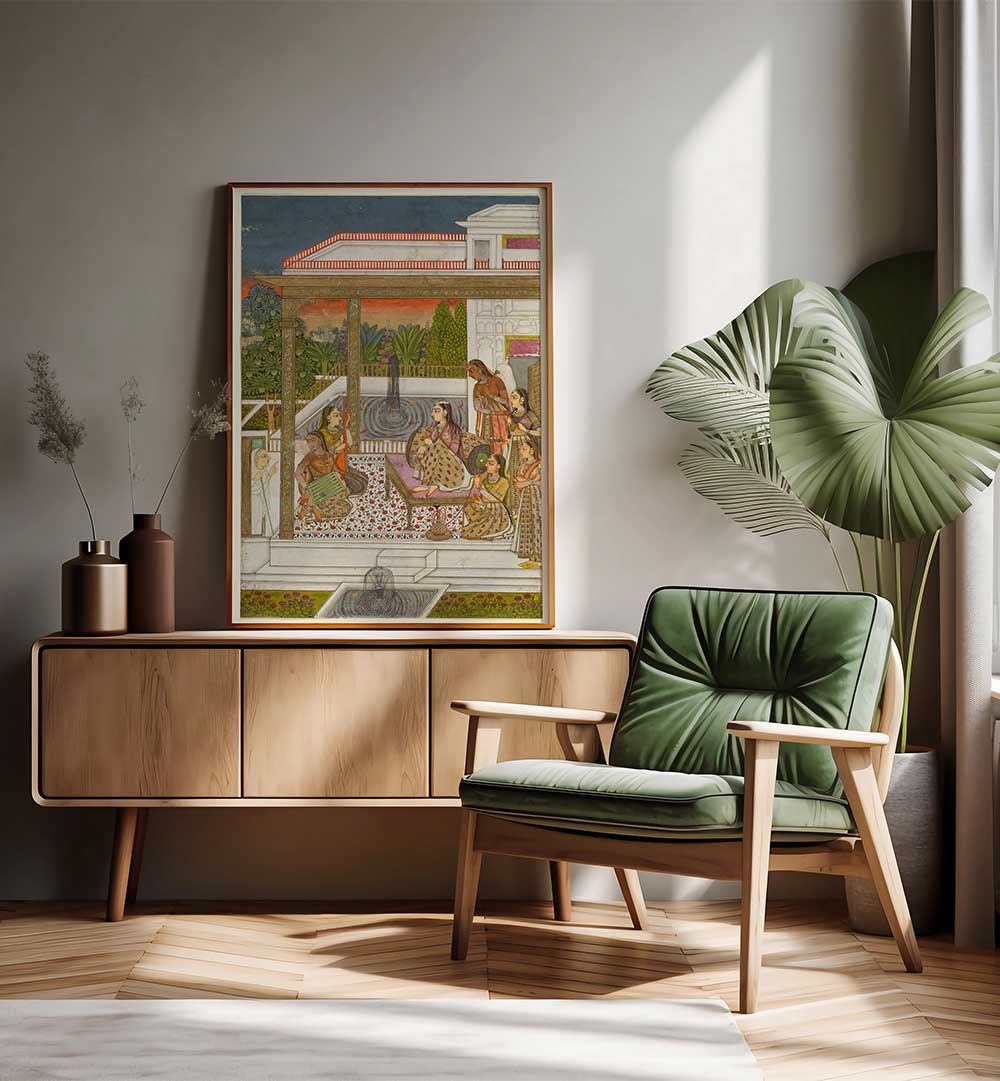 GARDEN COURT OF GENTLE CONVERSATIONS , INDIAN ART PAINTINGS