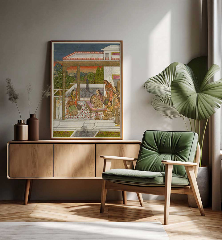 GARDEN COURT OF GENTLE CONVERSATIONS , INDIAN ART PAINTINGS