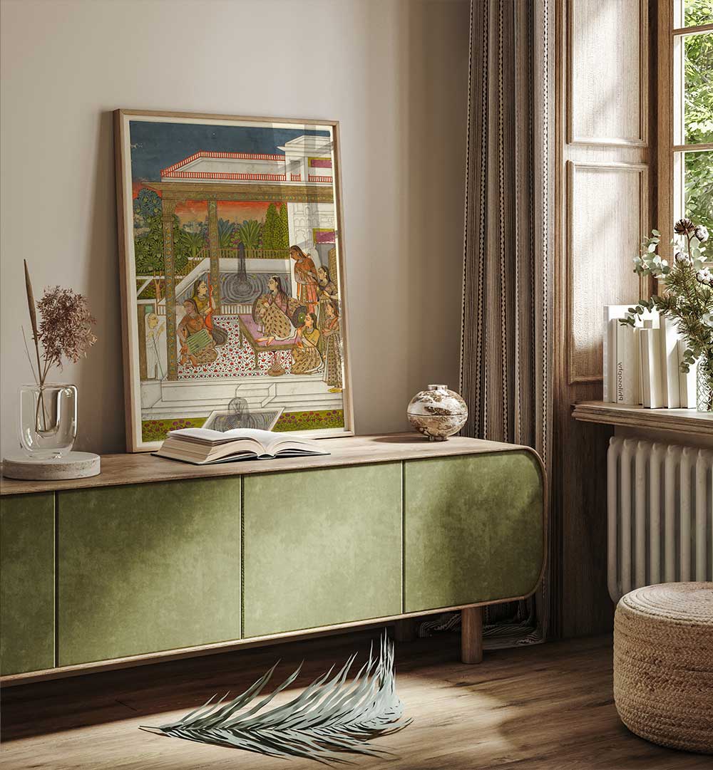 GARDEN COURT OF GENTLE CONVERSATIONS , INDIAN ART PAINTINGS