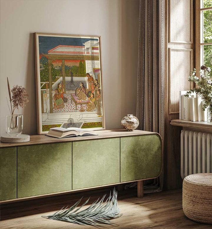 GARDEN COURT OF GENTLE CONVERSATIONS , INDIAN ART PAINTINGS
