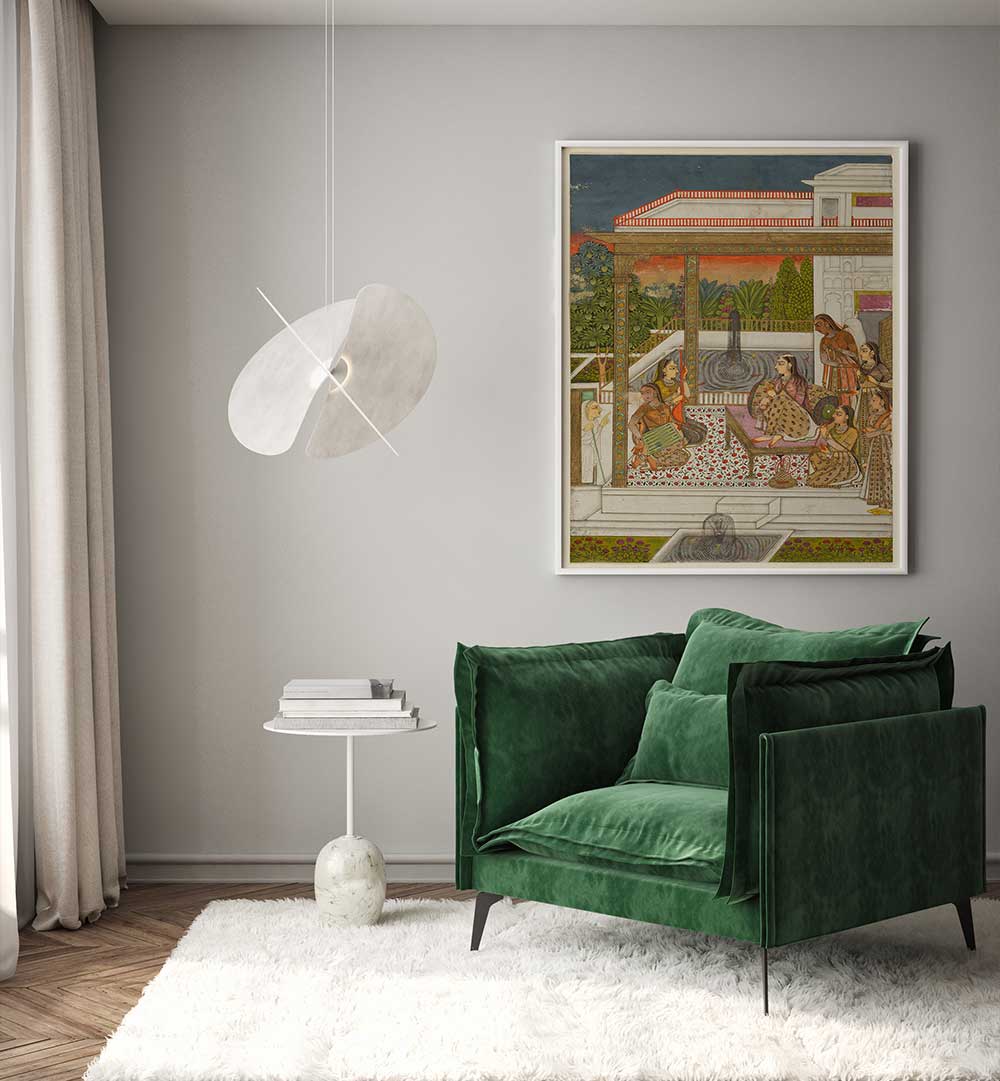 GARDEN COURT OF GENTLE CONVERSATIONS , INDIAN ART PAINTINGS
