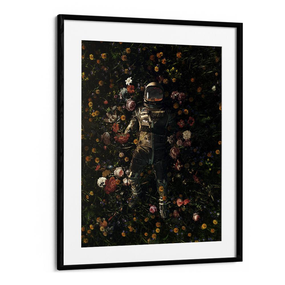 Garden Delights By Francis Minoza Astronaut & Nasa Paintings, Space Art Prints Artwork in Black Frame With Mount
