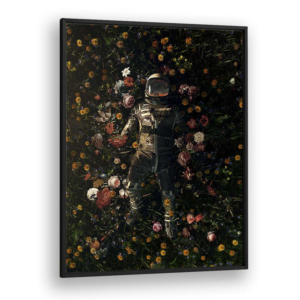 Garden Delights By Francis Minoza Astronaut & Nasa Paintings, Space Art Prints Artwork in Black Plain Frame
