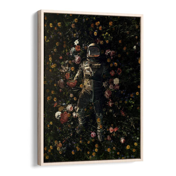 Garden Delights By Francis Minoza Astronaut & Nasa Paintings, Space Art Prints Artwork in Oak Wood Floater Frame
