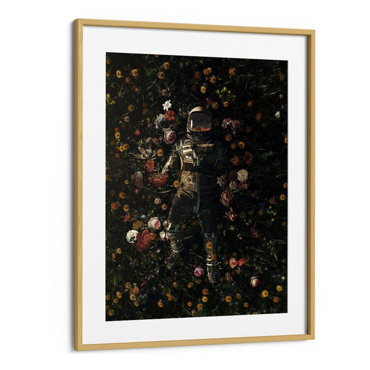 Garden Delights By Francis Minoza Astronaut & Nasa Paintings, Space Art Prints Artwork in Oak Wood Frame With Mount
