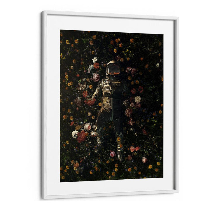 Garden Delights By Francis Minoza Astronaut & Nasa Paintings, Space Art Prints Artwork in White Frame With Mount
