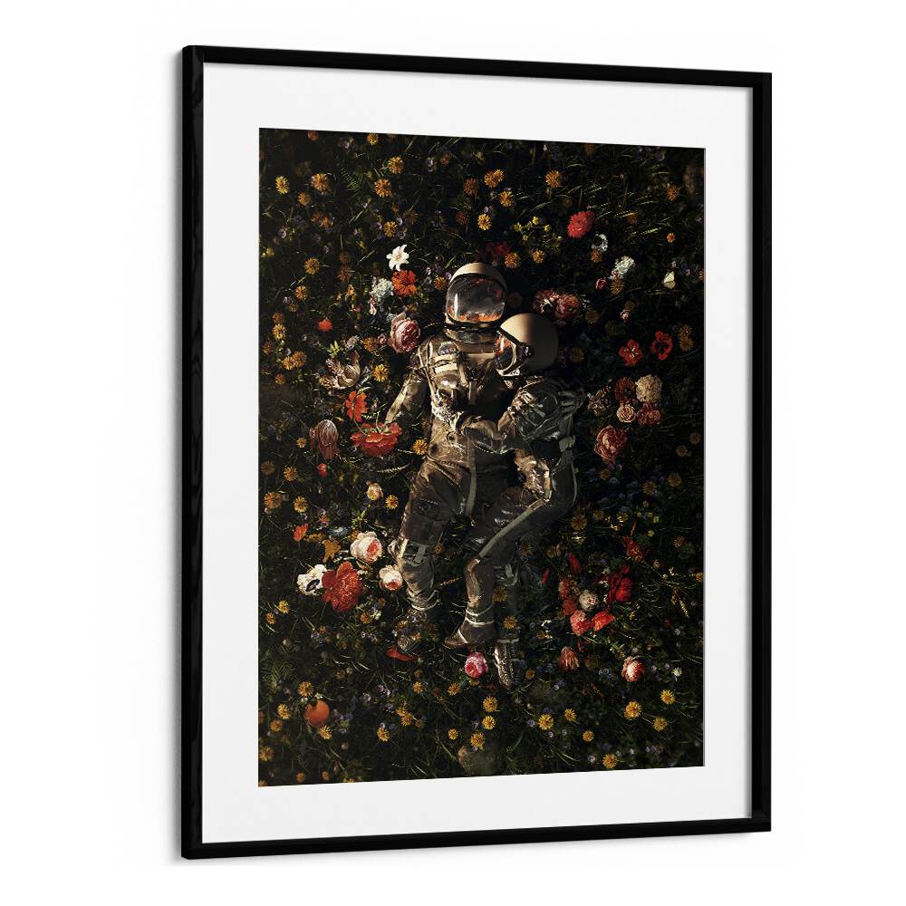 Garden Delights II By Francis Minoza Astronaut & Nasa Paintings, Space Art Prints Artwork in Black Frame With Mount
