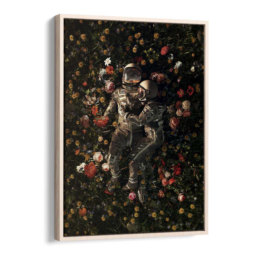 Garden Delights II By Francis Minoza Astronaut & Nasa Paintings, Space Art Prints Artwork in Oak Wood Floater Frame
