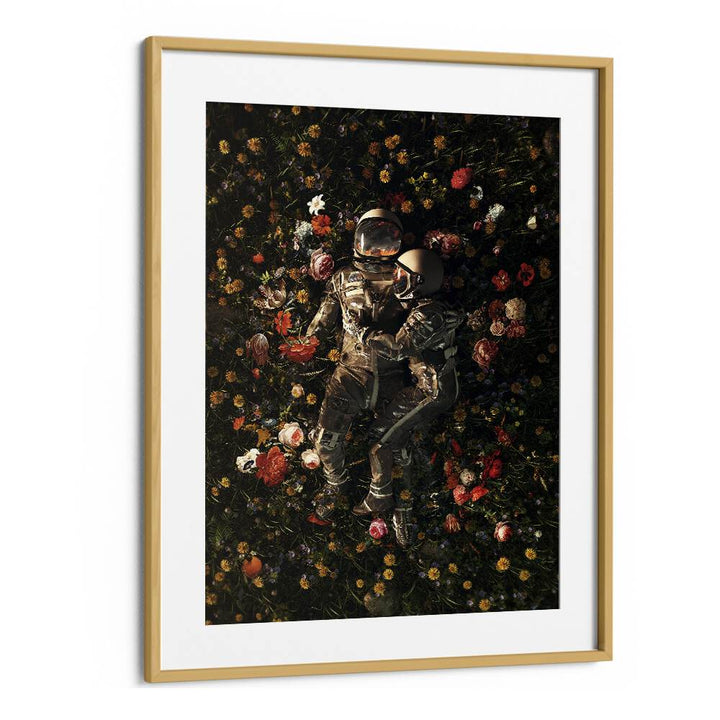 Garden Delights II By Francis Minoza Astronaut & Nasa Paintings, Space Art Prints Artwork in Oak Wood Frame With Mount
