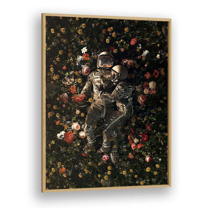 Garden Delights II By Francis Minoza Astronaut & Nasa Paintings, Space Art Prints Artwork in Oak Wood Plain Frame
