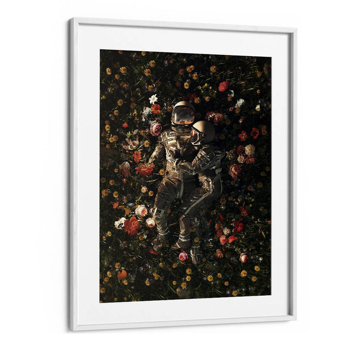 Garden Delights II By Francis Minoza Astronaut & Nasa Paintings, Space Art Prints Artwork in White Frame With Mount
