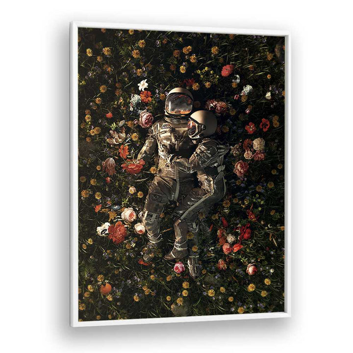 Garden Delights II By Francis Minoza Astronaut & Nasa Paintings, Space Art Prints Artwork in White Plain Frame
