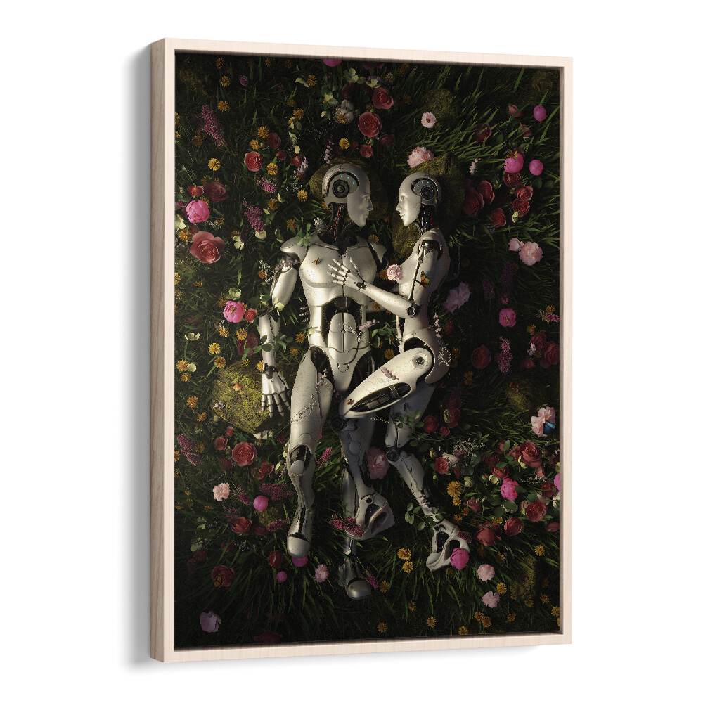 Garden Delights III By Francis Minoza Astronaut & Nasa Paintings, Space Art Prints Artwork in Oak Wood Floater Frame
