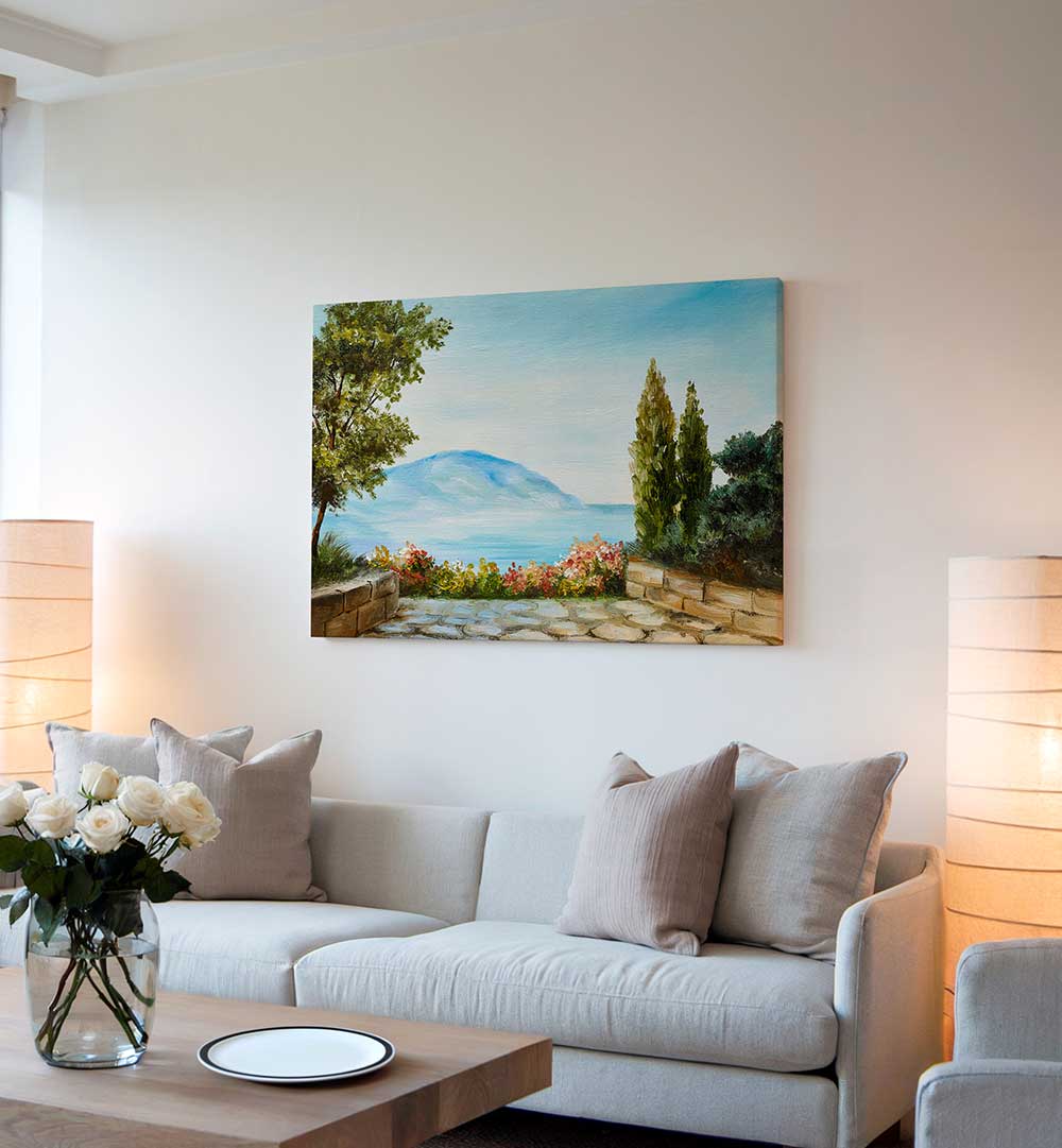GARDEN SEASCAPE, VINTAGE EUROPEAN PAINTINGS