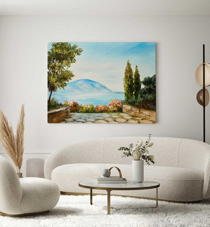 GARDEN SEASCAPE, VINTAGE EUROPEAN PAINTINGS