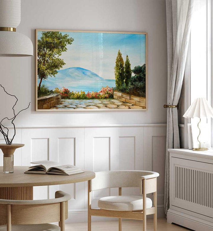 GARDEN SEASCAPE, VINTAGE EUROPEAN PAINTINGS