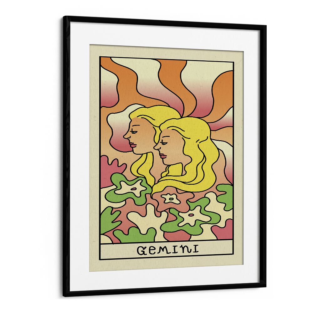 Gemini Zodiac & Tarot Art Artwork in Black Frame With Mount