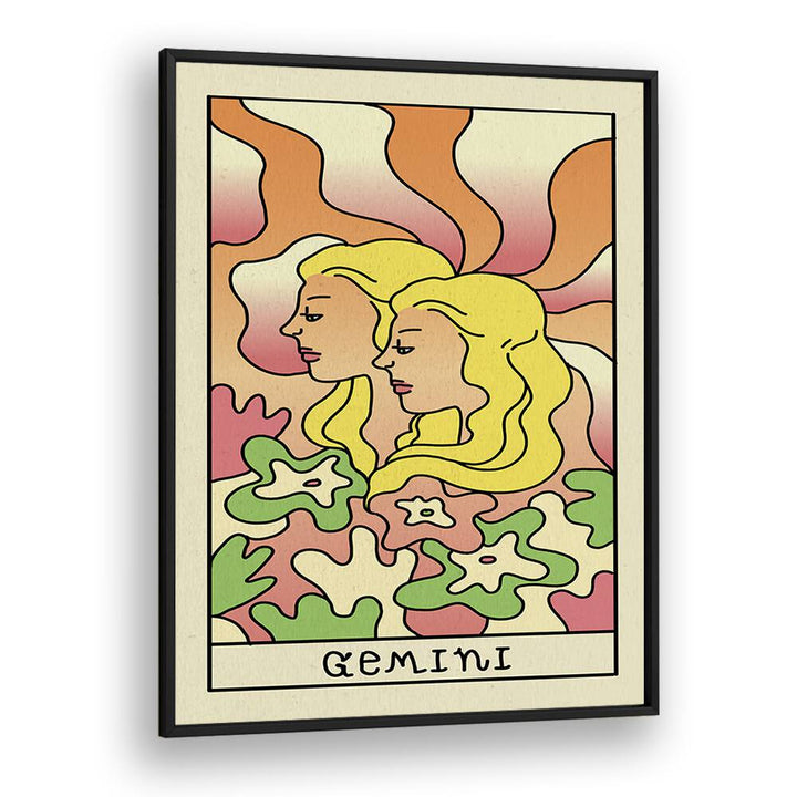 Gemini Zodiac & Tarot Art Artwork in Black Plain Frame