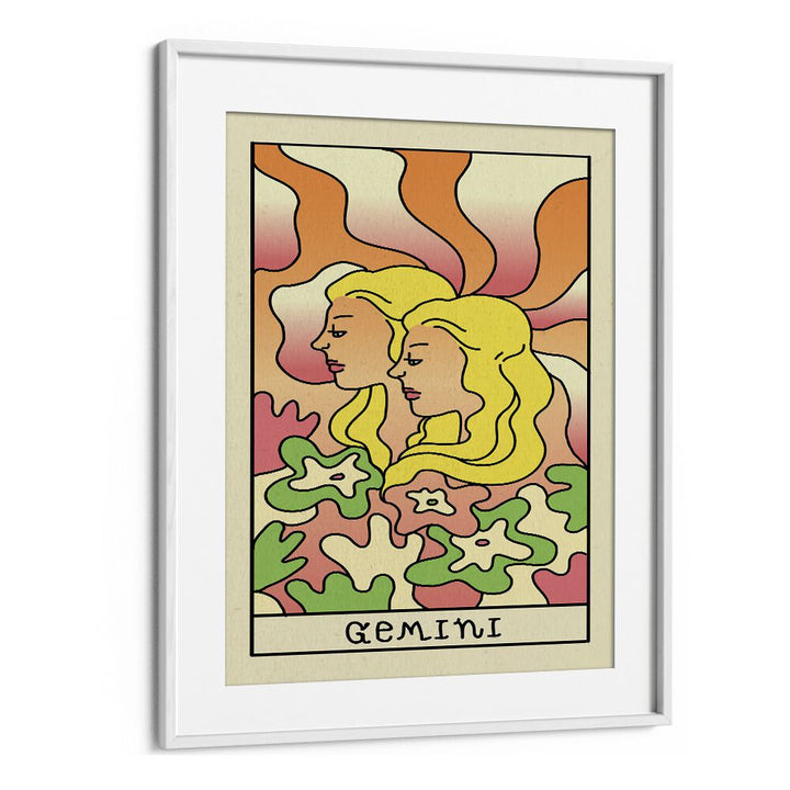 Gemini Zodiac & Tarot Art Artwork in White Frame With Mount