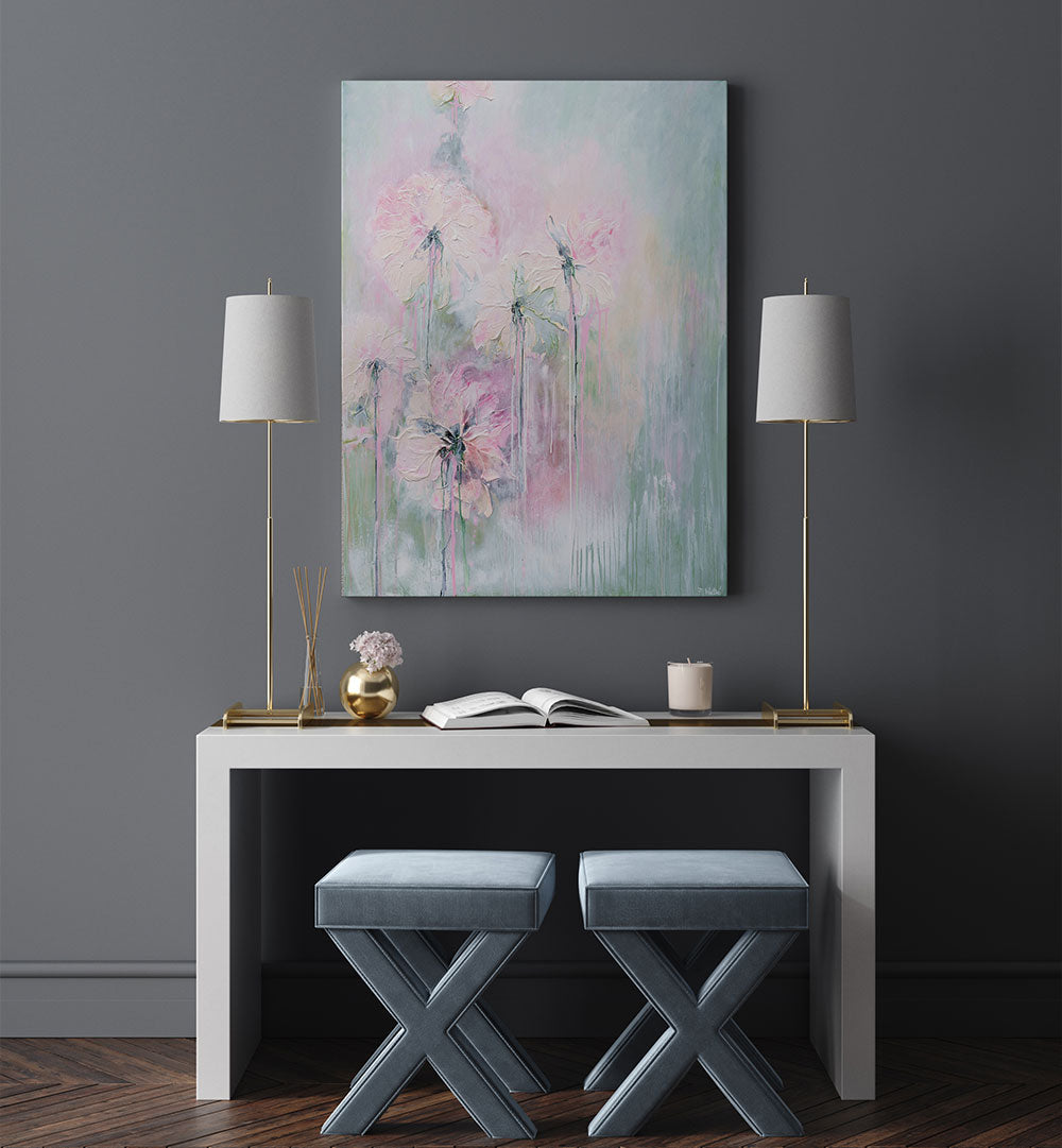 GENTLE SUMMER RAIN , FLORAL FLOWER PAINTINGS