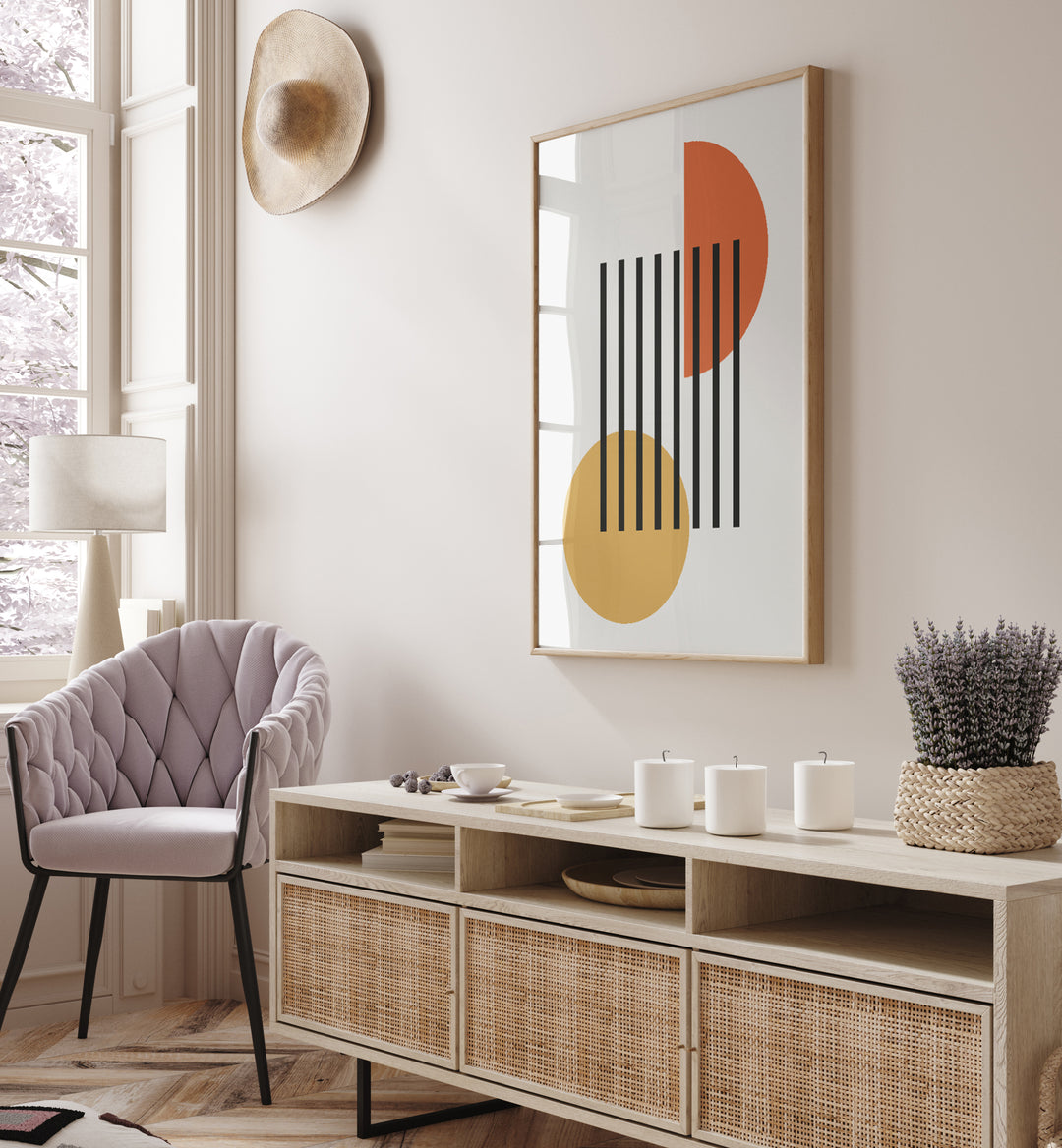 Geo Black Lines I Geometric Art Artwork Placed on a wall In A Living Room 