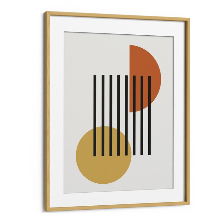 Geo Black Lines I Geometric Art Artwork in Oak Wood Frame With Mount