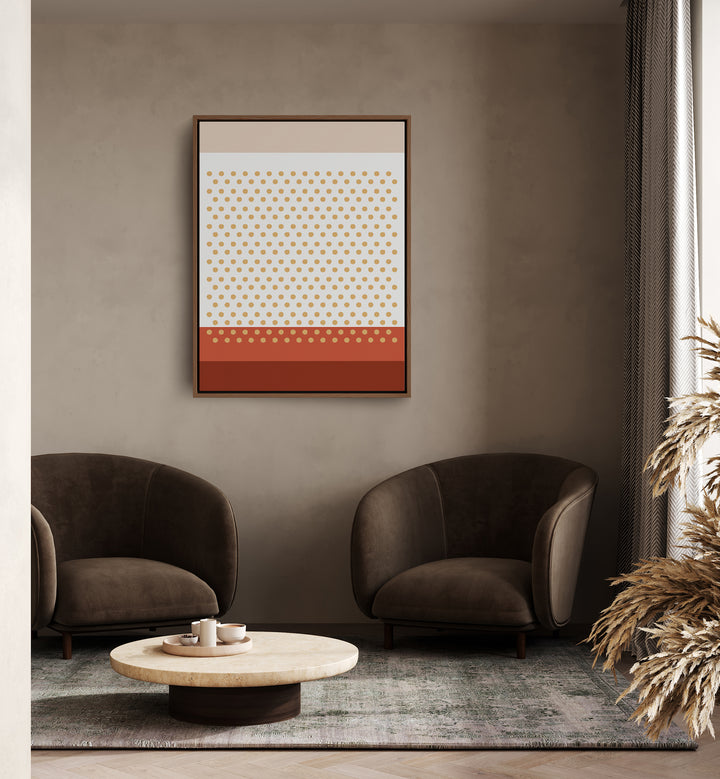 Geometric Beige Dots I Geometric Art Artwork Placed on a wall In A Living Room 